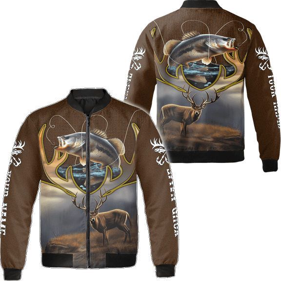 Lotusprinthandmade Personalized Deer Hunting Bass Fishing All-over Print Bomber Jacket S-5XL Multicolor (M)