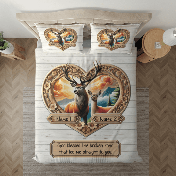 Lotusprinthandmade Personalized Deer Hunting Couple Quotes Bedding Set (Made in Vietnam) (60x80), Romantic Hunting-Themed Bed Set For Couples