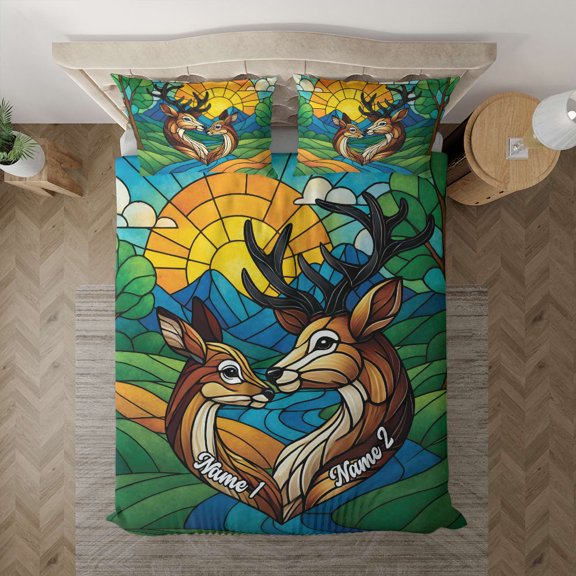Lotusprinthandmade Personalized Deer Hunting Couple Valentine's Day Bedding Set (Made in Vietnam) (88x88), valentine's day deer lovers bedding