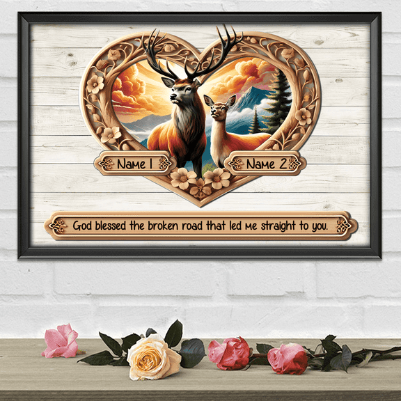 Lotusprinthandmade Personalized Deer Love Couple Canvas 1.5in 36" x 24", Romantic Nature-Themed Wall Print