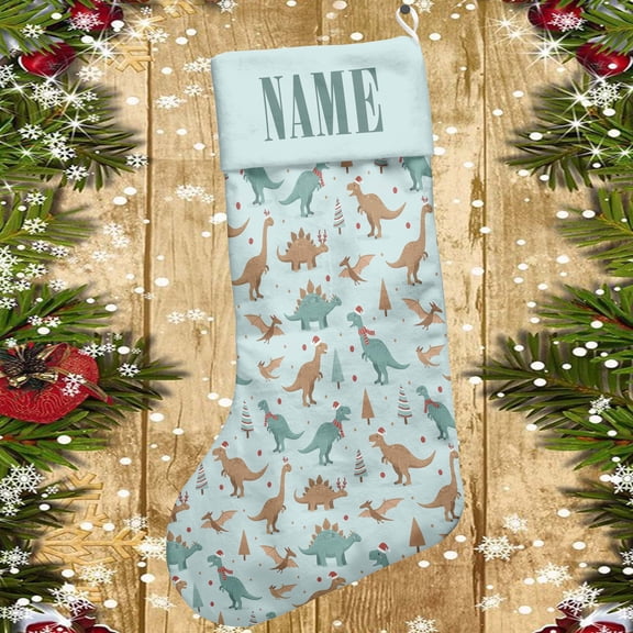 Lotusprinthandmade Personalized Dinosaur Lovers Graphic Christmas Stocking (M), christmas stocking for dinosaur lovers