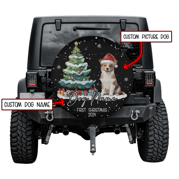 Lotusprinthandmade Personalized Dog's First Christmas Spare Tire Cover Without Backup Camera Hole 6 Sizes (27 in.)