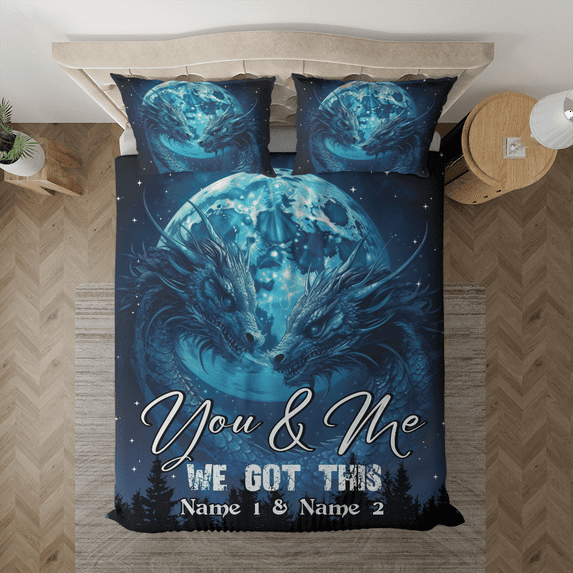 Lotusprinthandmade Personalized Dragon Couple Bedding Set (Made in Vietnam) (88x88), Dragon Love Bedding Set, Romantic Dragon Bedding