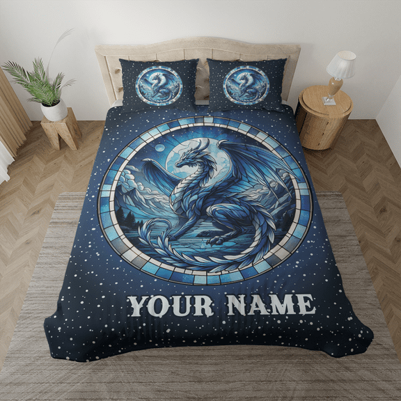 Lotusprinthandmade Personalized Dragon Pattern Bedding Set (Made in Vietnam) (60x80), custom dragon design bedding, dragon themed comforter set