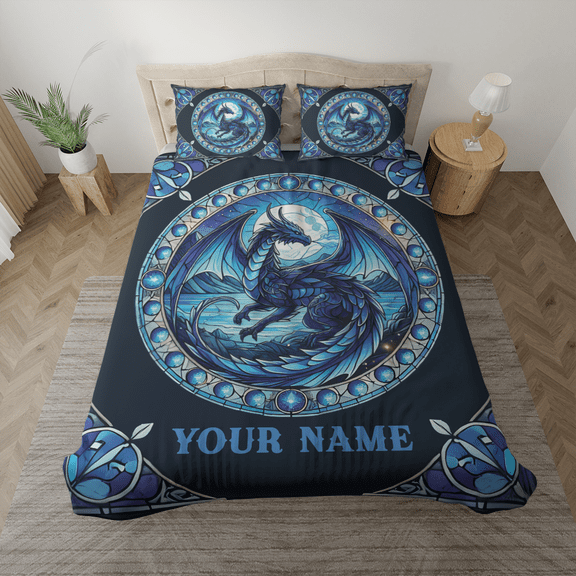 Lotusprinthandmade Personalized Dragon Pattern Bedding Set (Made in Vietnam) (88x88), custom dragon design bedding, dragon themed comforter set
