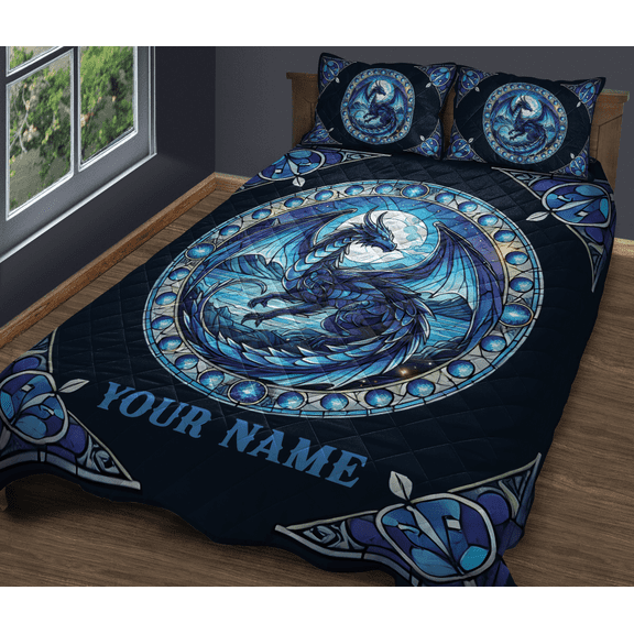 Lotusprinthandmade Personalized Dragon Pattern Quilt Bedding Set Fold Hem