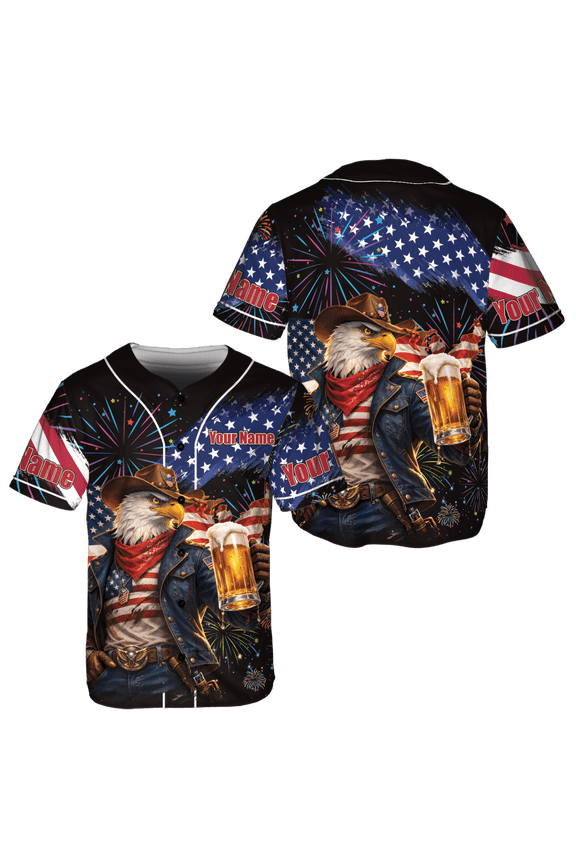 Personalized Eagle America Flag 4 July Anniversary Baseball Jersey 2XL, Multicolor, Patriotic Baseball Shirt