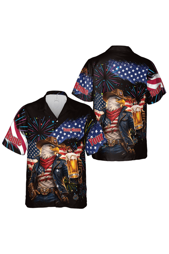 Personalized Eagle America Flag 4 July Anniversary Hawaiian Shirt Short-sleeve 4XL, Patriotic Eagle US Holiday Shirt