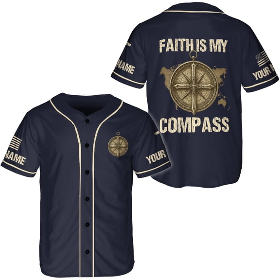 Lotusprinthandmade Personalized Faith Is My Compass Baseball Jersey XS-5XL Multicolor (L),custom name christian baseball shirt, inspirational faith based jersey with name