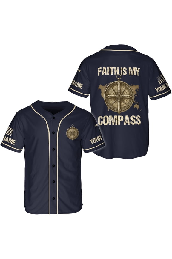 Personalized Faith Is My Compass Baseball Jersey XS-5XL Multicolor (M), custom name christian baseball shirt, inspirational faith based jersey with name