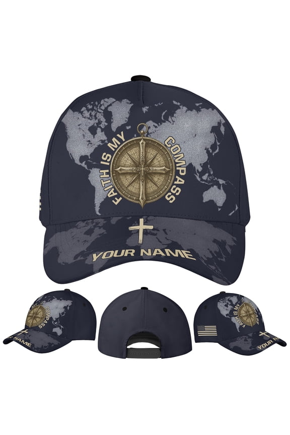 Personalized Faith Is My Compass Classic Baseball Cap One Size Multicolor, custom name christian quote cap, inspirational faith based hat