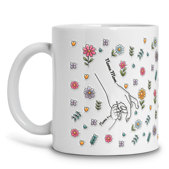Lotusprinthandmade Personalized Family Hold Hands White Ceramic Mug (15oz) (Made In US), Our Hearts Gift For Mom, Grandma, holding moms hand mug, holding moms hand personalized mug