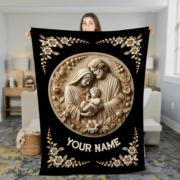 Lotusprinthandmade Personalized Family Jesus Christian Fleece Blanket 2 Sizes (Made in US) (60"x50"), Jesus Blanket
