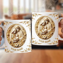 Lotusprinthandmade Personalized Family Jesus Christian White Ceramic Mug (11oz) (Made In US), jesus coffee mug