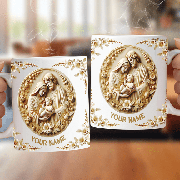 Lotusprinthandmade Personalized Family Jesus Christian White Ceramic Mug (11oz) (Made In US), jesus coffee mug