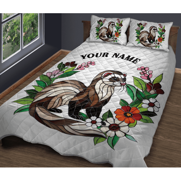 Lotusprinthandmade Personalized Ferret Lovers Quilt Bedding Set (Fold Hem) 5 Sizes (Made in Vietnam) (70x80), Cute Ferret Quilt Bedding Set, ferret pattern quilt
