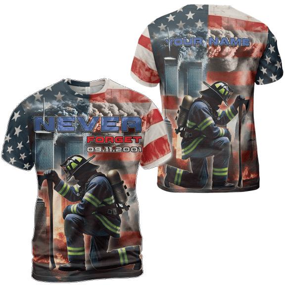 Lotusprinthandmade Personalized Firemans 9/11 Day Memorial America Flag Unisex T-shirt 3D S-5XL Multicolor (S)