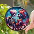 thumbnail image 1 of Lotusprinthandmade Personalized Floral Skeleton Skull Couple Stained Glass Suncatcher for Window Hanging Cir6in, romantic skeleton with floral suncatcher, 1 of 4