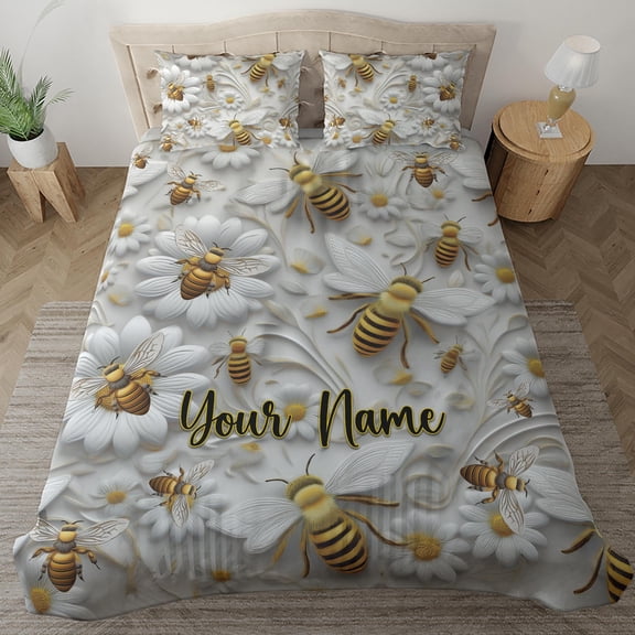 Lotusprinthandmade Personalized Floral And Bee 3D Bedding Set