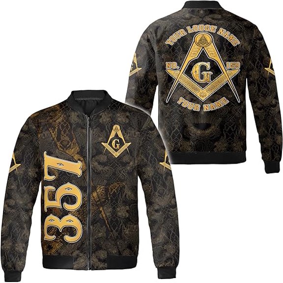 Lotusprinthandmade Personalized Freemason White Compass Symbol All-over Print Bomber Jacket Multicolor