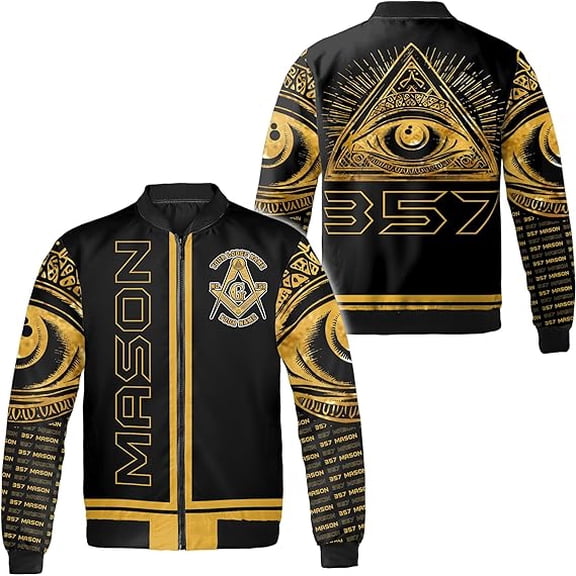 Lotusprinthandmade Personalized Freemason White Compass Symbol All-over Print Bomber Jacket Multicolor