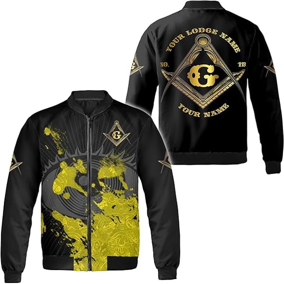 Lotusprinthandmade Personalized Freemason White Compass Symbol All-over Print Bomber Jacket Multicolor