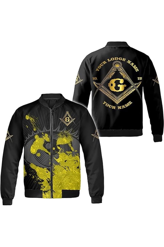 Personalized Freemason White Compass Symbol All-over Print Bomber Jacket Multicolor