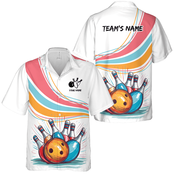 Lotusprinthandmade Personalized Funny Bowling Bowlers Short-sleeve Hawaiian Shirt S-5XL (S)