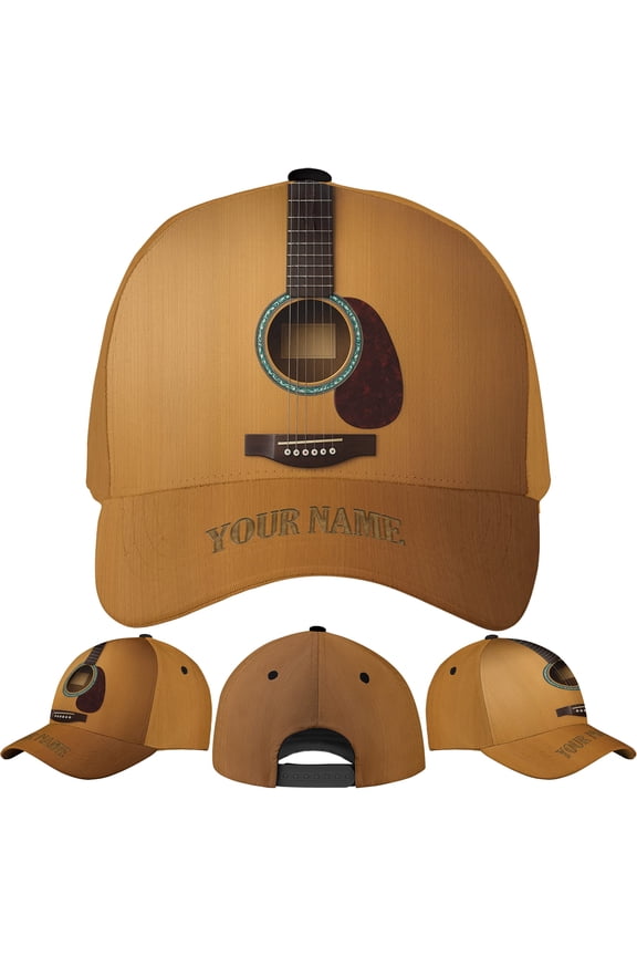 Personalized Funny Guitar Graphic Classic Baseball Cap One Size Multicolor, Unique Music Pun Hat Gift for Guitar Players