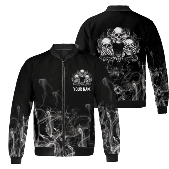 Lotusprinthandmade Personalized Funny Skull Halloween All-over Print Bomber Jacket S-5XL Multicolor (S)