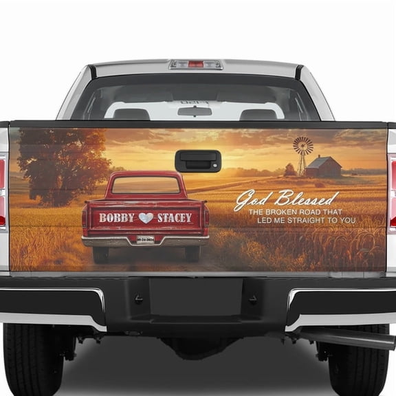 Lotusprinthandmade Personalized God Blessed Faith Theme Tailgate Wrap 2 Sizes (24"x58") – Faith Tailgate Wrap