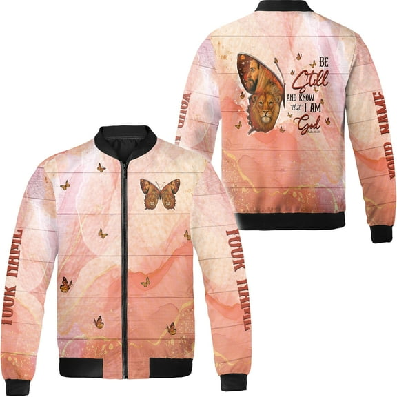 Lotusprinthandmade Personalized God Quote Jesus and Lion Bomber Jacket S-5XL Multicolor (2XL), custom name jesus and lion bomber, christian faith based quote bomber jacket
