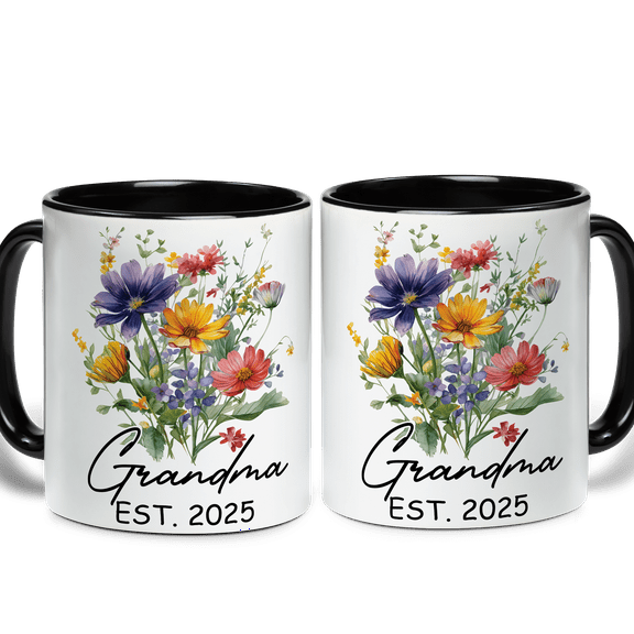 Lotusprinthandmade Personalized Grandpa Grandma 2025 Pink Accent Mug (11oz) (Made In US), Gift for Grandparents