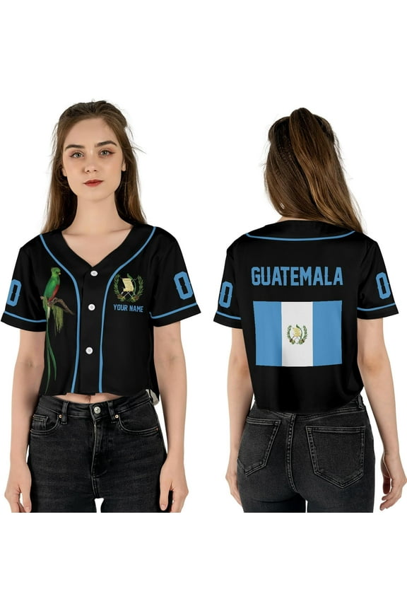 Personalized Guatemala Flag Crop Top Baseball Jersey for Women XS-XL Multicolor