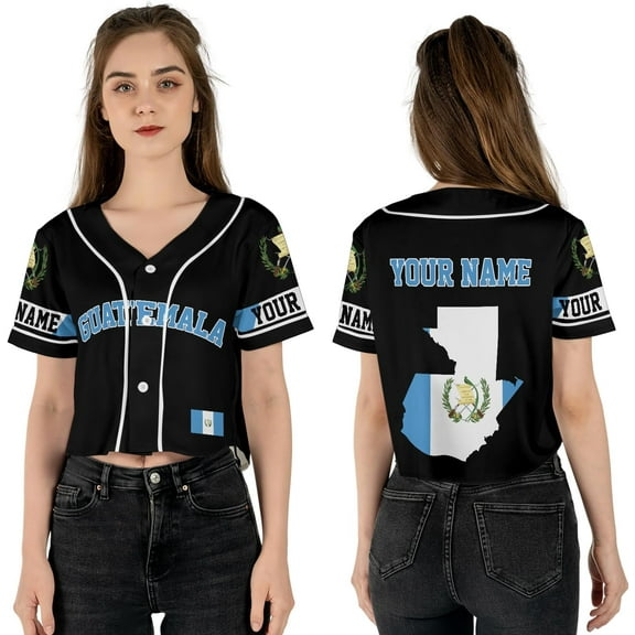 Lotusprinthandmade Personalized Guatemala Flag Crop Top Baseball Jersey for Women XS-XL Multicolor