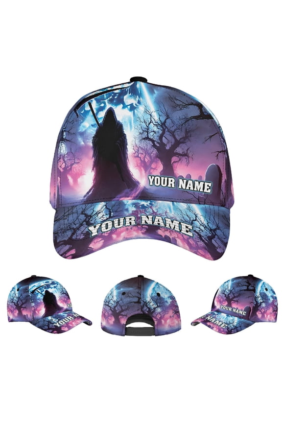 Personalized Halloween Skull Skeleton Classic Baseball Cap One Size Multicolor, custom name skull hat, skeleton halloween cap