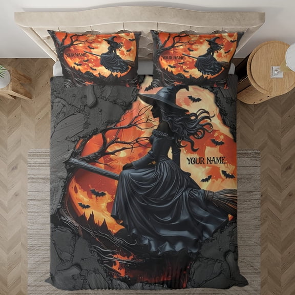 Lotusprinthandmade Personalized Haloween Witch Bedding Set