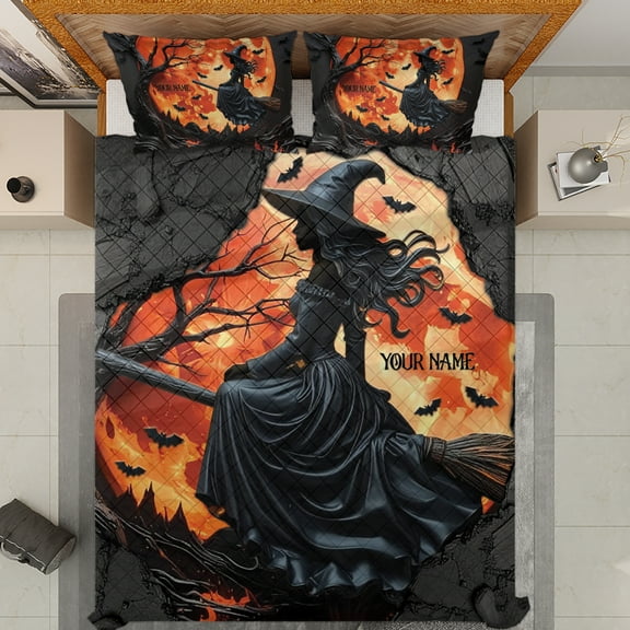 Lotusprinthandmade Personalized Haloween Witch Quilt Bedding Set (White Binding) 5 Sizes (Made in Vietnam) (70x80), Witch Lovers Quilt Bedding Set