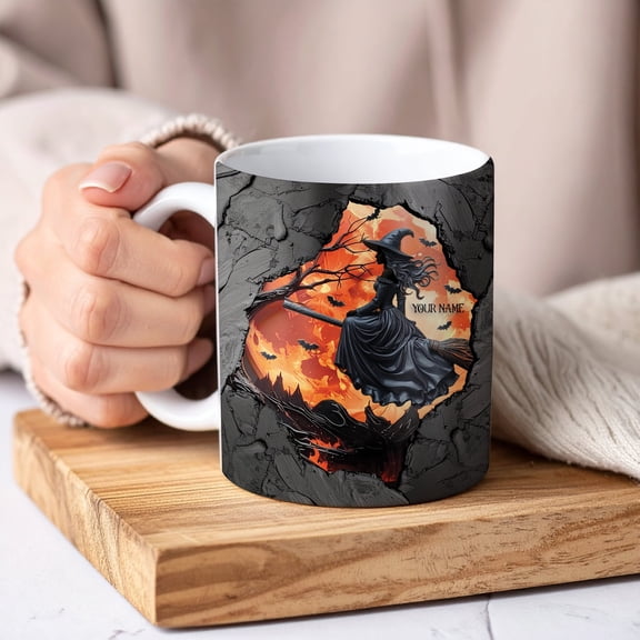 Lotusprinthandmade Personalized Haloween Witch Ceramic Mug 15 oz, White