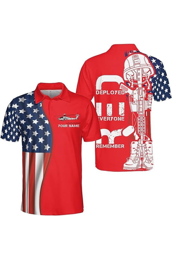 Personalized Helicopter On Friday We Wear Red Remember Everyone Deployed Men Polo Shirt (Lightweight) S-5XL Multicolor (L)