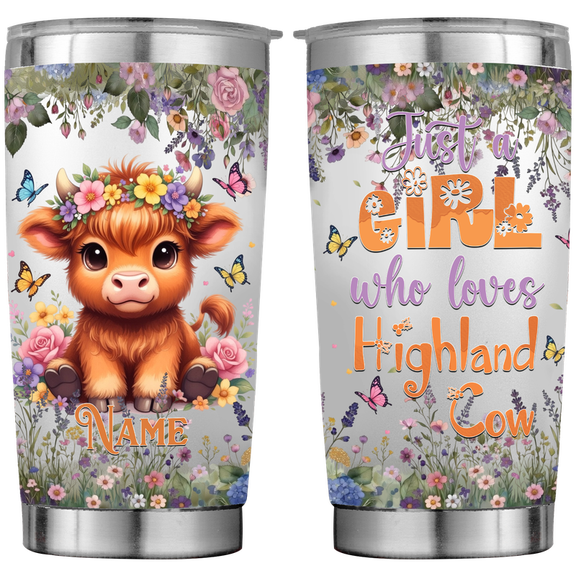 Lotusprinthandmade Personalized Highland Cow Stainless Tumbler 20oz, Black