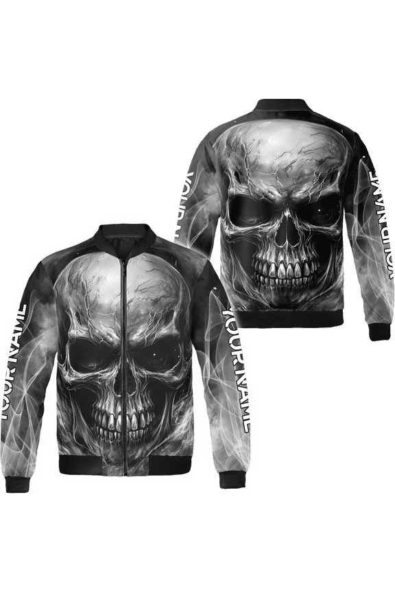 Personalized Horror Halloween Skull All-over Print Bomber Jacket S-5XL Multicolor (S), custom name skull jacket
