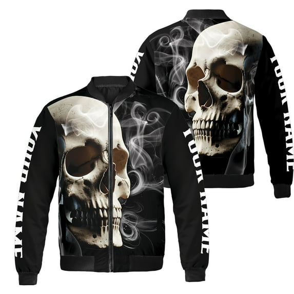 Lotusprinthandmade Personalized Horror Skull Bomber Jacket S-5XL Multicolor (2XL), custom name skull bomber, skull bomber outerwear