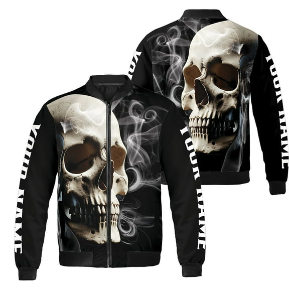 Lotusprinthandmade Personalized Horror Skull Bomber Jacket S-5XL Multicolor (5XL), custom name skull bomber, skull bomber outerwear