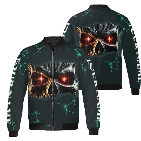 Lotusprinthandmade Personalized Horror Skull Bomber Jacket S-5XL Multicolor (5XL), custom name skull bomber, skull bomber outerwear