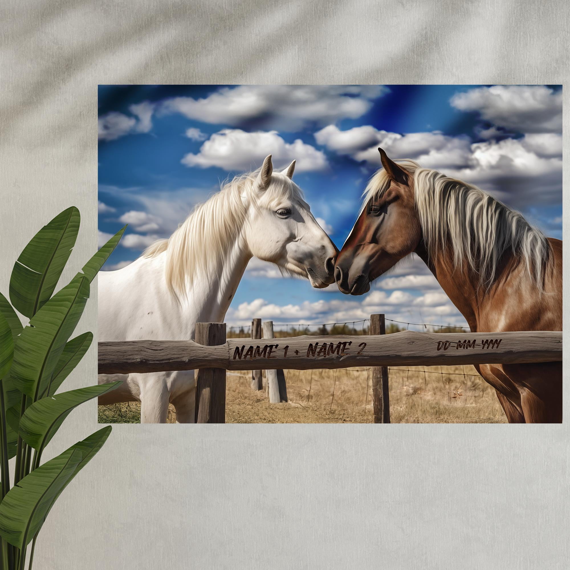 Monochrome Couple Horse Canvas Wall Art