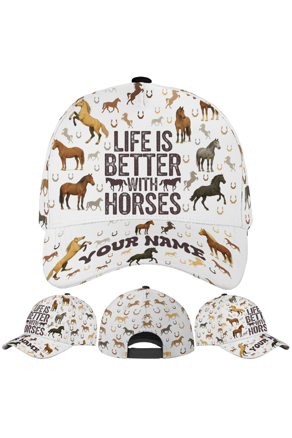Personalized Horse Lovers Classic Baseball Cap One Size Multicolor, horse lovers gift hat, custom name horse baseball cap