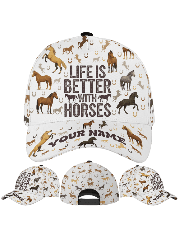 Personalized Horse Lovers Classic Baseball Cap One Size Multicolor, horse lovers gift hat, custom name horse baseball cap