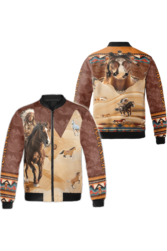 Personalized Horse Lovers Native America All-over Print Bomber Jacket S-5XL Multicolor (2XL), horse-themed bomber coat