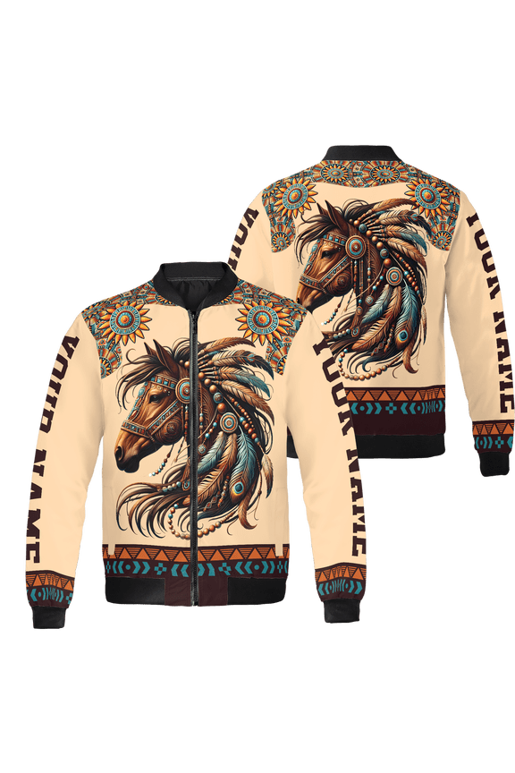 Personalized Horse Lovers Native America All-over Print Bomber Jacket S-5XL Multicolor (2XL), horse-themed bomber coat